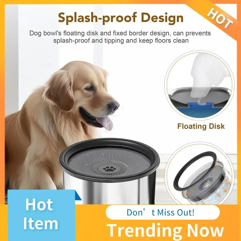 

6.5L Dog Water Bowl, 1.6 Gallon Super Capacity No Spill Dog Water Bowl, Stainless Steel Spill Proof Slow Water Feeder, Durable