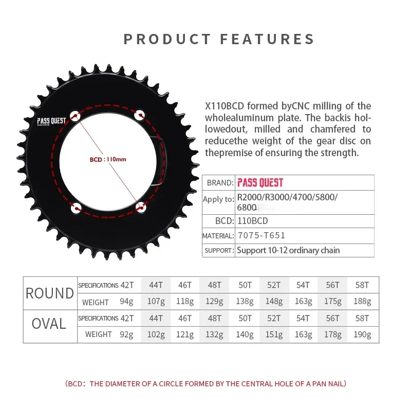 X110BCD AERO Road Bike Narrow Wide Chainring 40/42/44/46/50/52/54/56/58/60T BLACK for SHIMANO R2000 R3000 4700 5800 6800