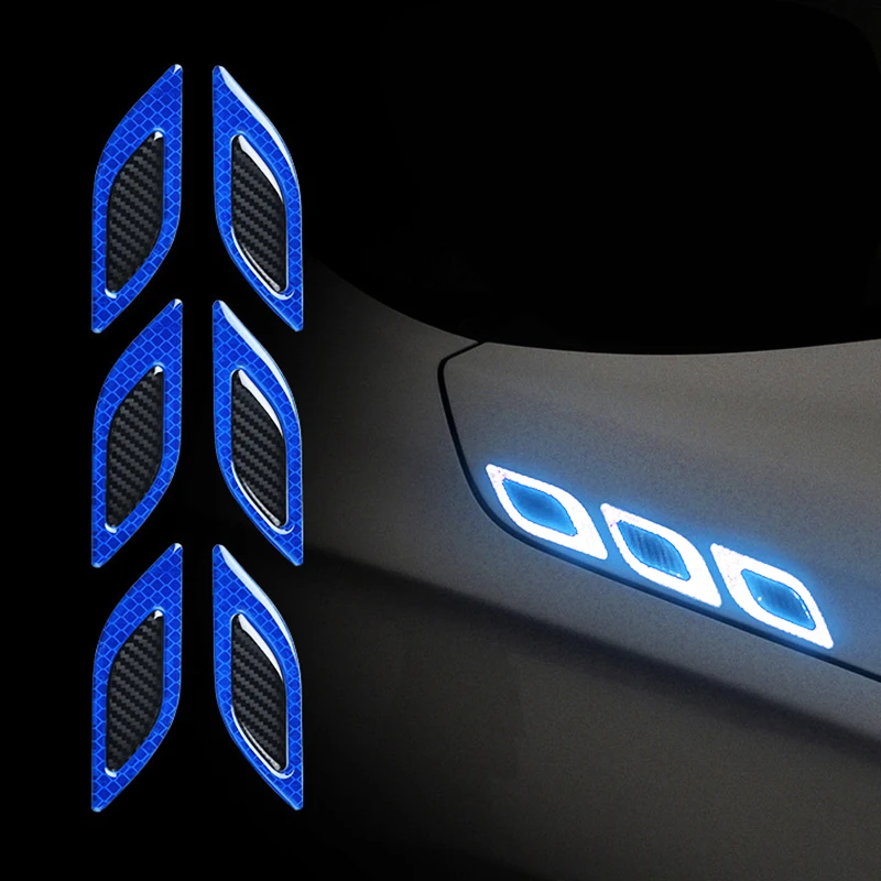 6pcs Car 3D Reflective Carbon Fiber Sticker Fashion Car Styling Reflective Strips Night Safety Warning Auto Exterior Accessories