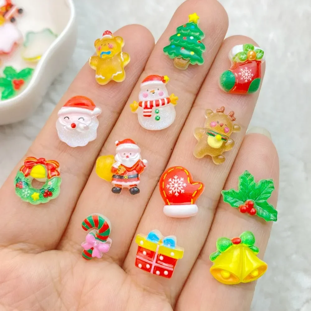 

50Pcs New Cute Resin Mini Snowman, Old Man, Tree, Gift Box Christmas Series Flat Back Manicure Parts Embellishments For Hair Bow