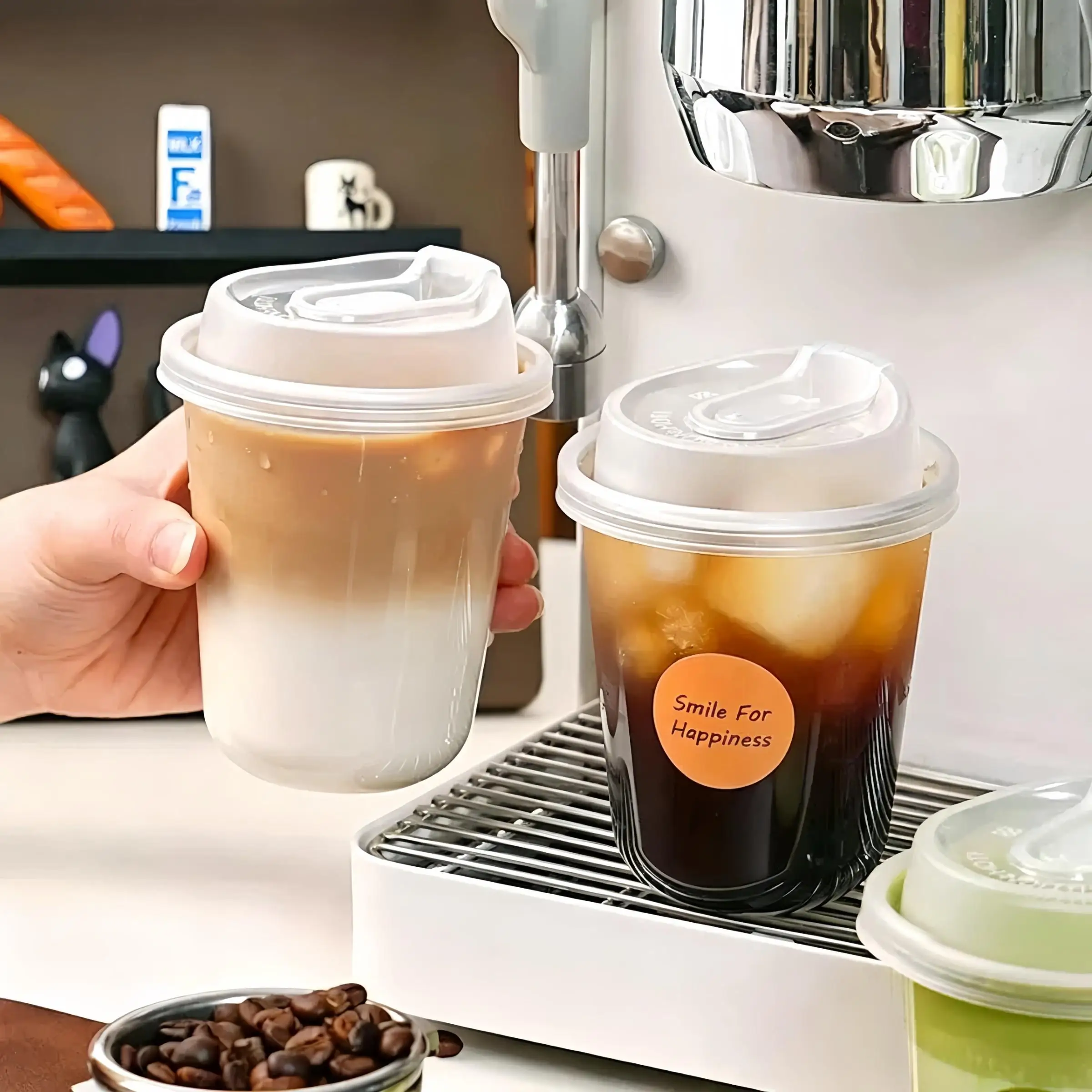 500ml clear coffee cup with lid, U-shaped disposable drink cup, suitable for hot drinks, milk tea, and takeout beverages