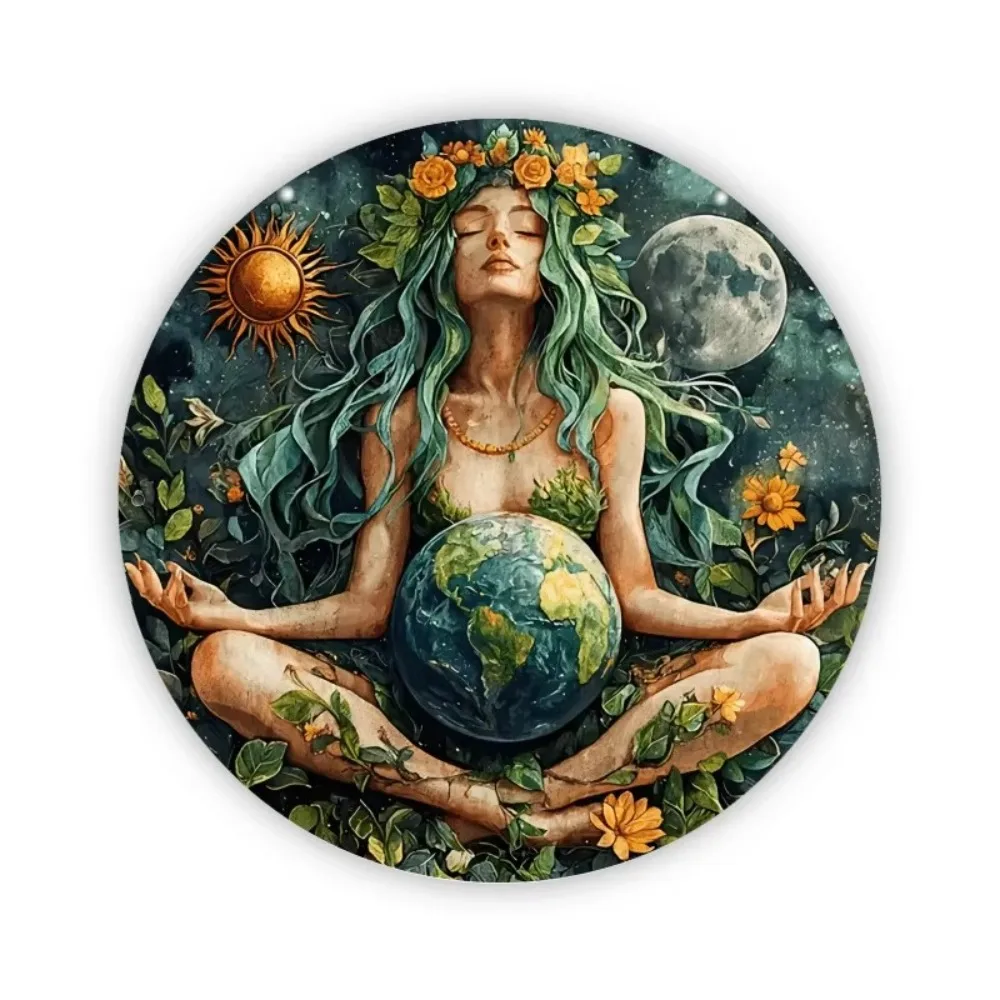 Flat Printed Circular Iron Wall Art Dedicated to the Earth Mother Gaia: Ideal for Home and Commercial Spaces