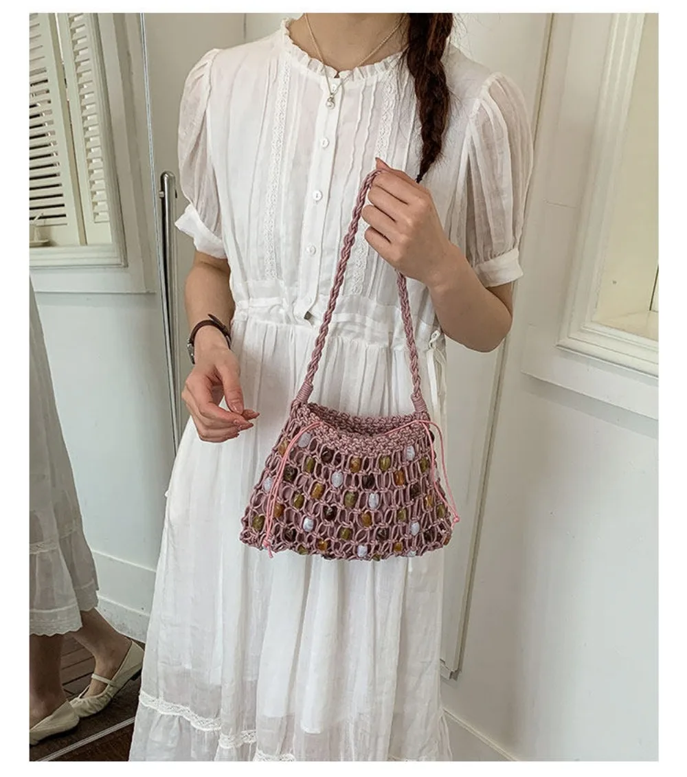 Neue Hohle Gewebte Perlen-Schultertasche Böhmische Sommer-Perlen-Gewebte Tasche Große Kapazität Bunte Crossbody-Strandtasche Einkaufstasche – Detail 9