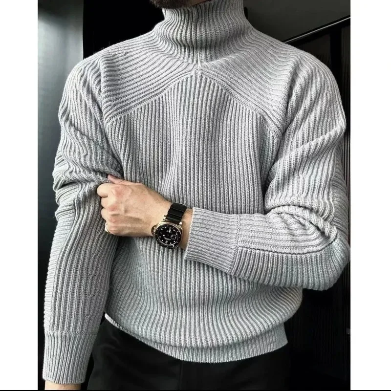 British Style High Collar Sweater Autumn Winter Men's Casual Short Knitted Pullovers Slightly Loose Cozy Raglan Sleeve Jumpers