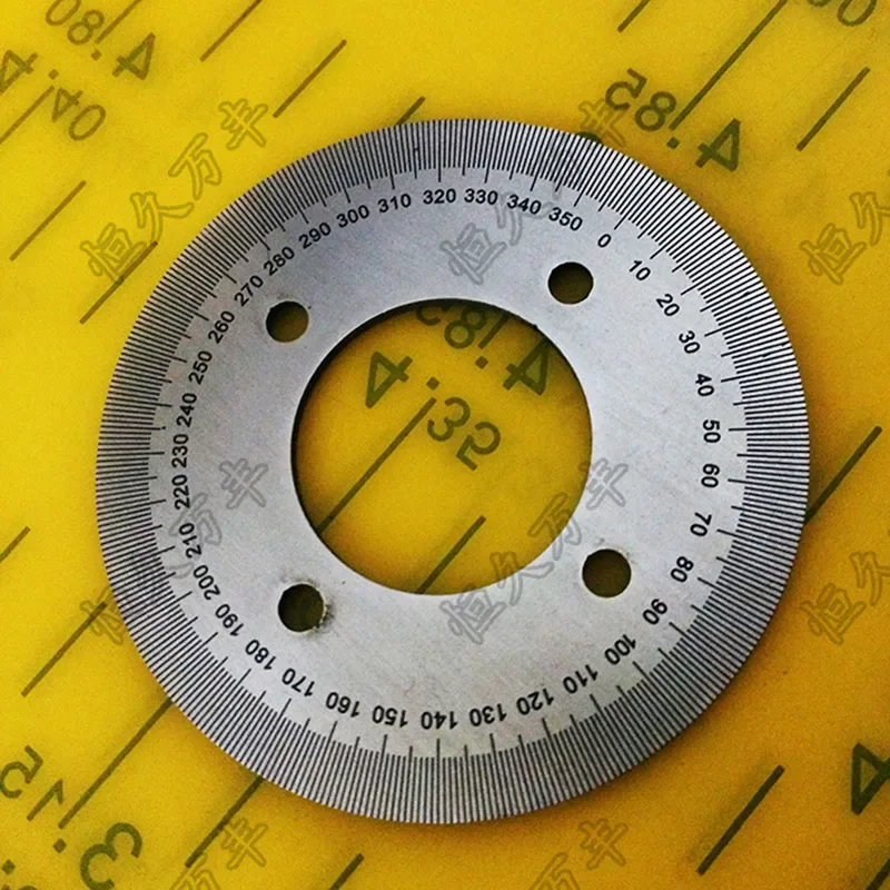 

Diameter:60mm inner hole:25mm thickness:2mm 360 degree Ultra small dial scale Stainless steel disc