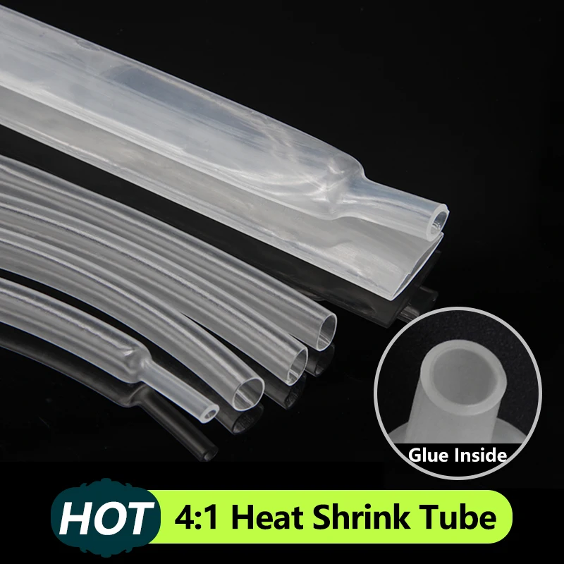 

1M~100M Clear 4:1 Heat Shrink Tube with Glue Diameter 4 6 8 10.5 12 16 20 24 40 52mm Adhesive Sleeve Wrap Heat-shrinkable Sheath