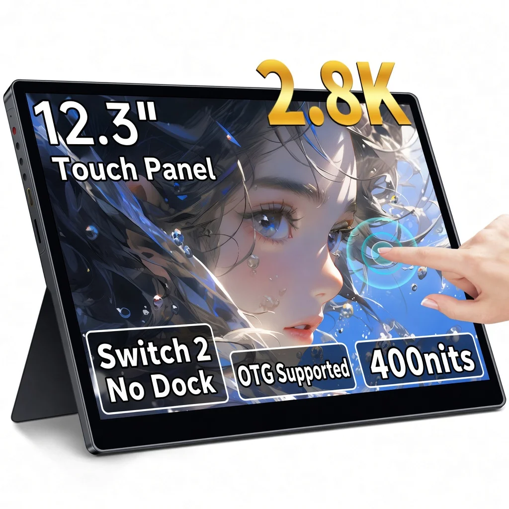 HAILESI S123PT 12.3 Inches 2.8K Touch Portable Monitor for Switch/Switch 2, Monitor Mini Travel Monitor 2880*1920 400nits