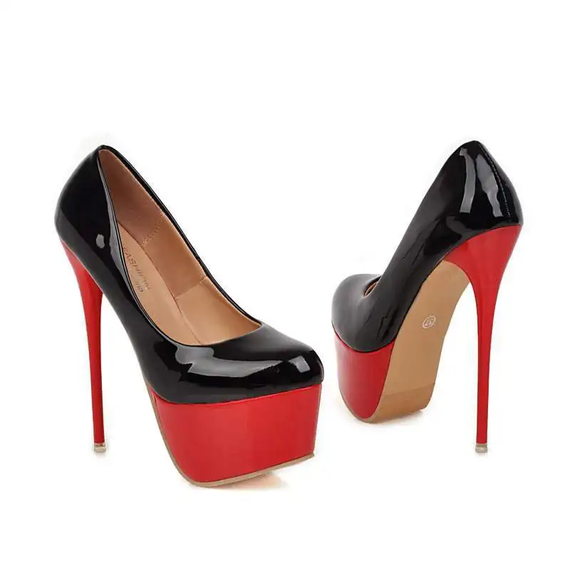 

Womens High Heel Shoes 41-43 High 14-16cm Thin Heeled Sexy Fake Mother CD Dress Sexy Leather Shoes