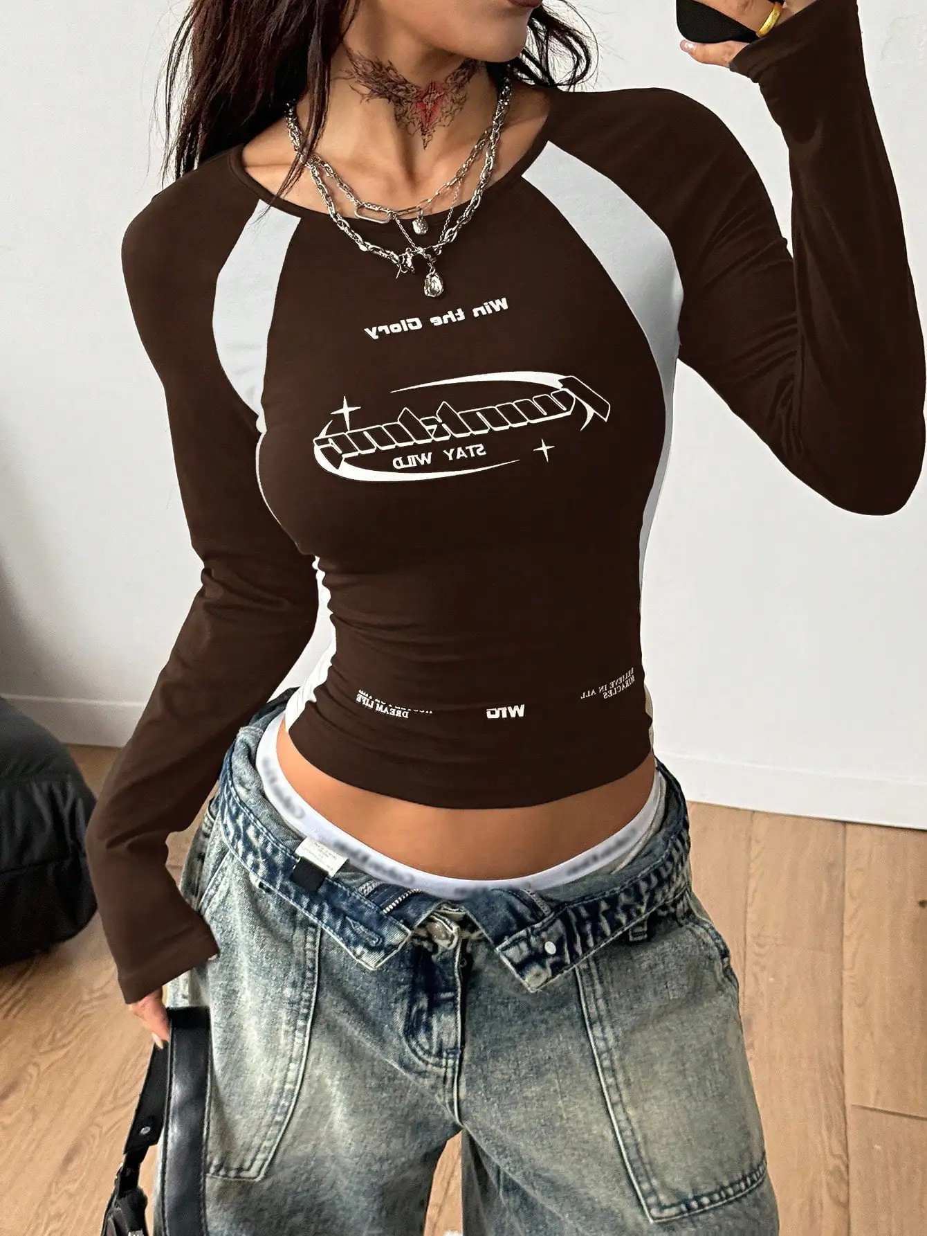 2026 Spring Autumn Personalized Print Long-sleeved Short Trendy Fashion Jersey Women Riding Motorcycle Personalized  T-shirt