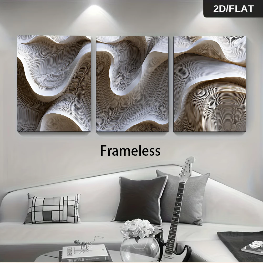 1 set of modern abstract three-panel frameless decorative paintings for bedroom, entryway, and hallway art; 2D flat design.