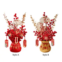 Lunar New Year Decoration Simulation Berries with Hanging Pendants Housewarming Gift Artificial Potted Flower Table Ornament