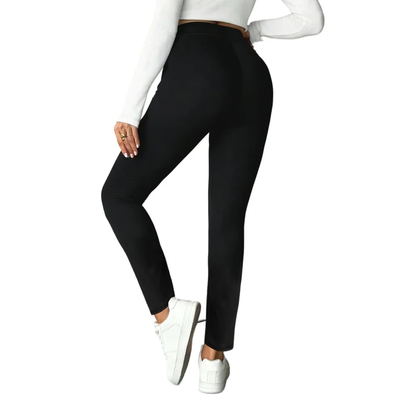 

2026 Women Plus Size Black Elastic Slim Fit Trousers Commute Style