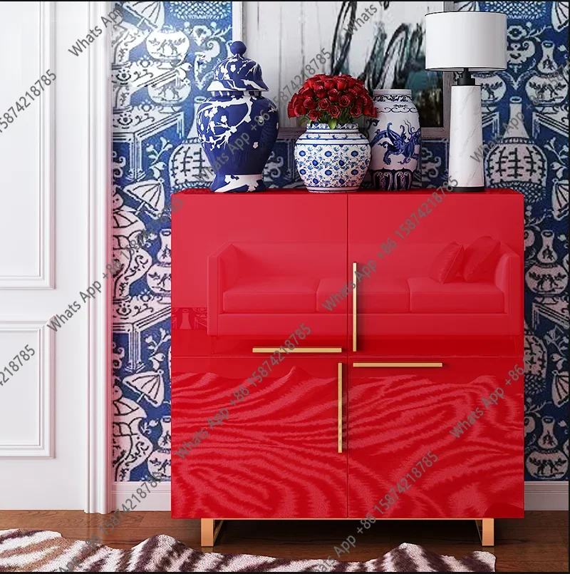 Minimalist Tea Table, Sideboard, Storage Cabinet, Red Lacquered, Wedding Room, Living Room, High Cabinet, Original X