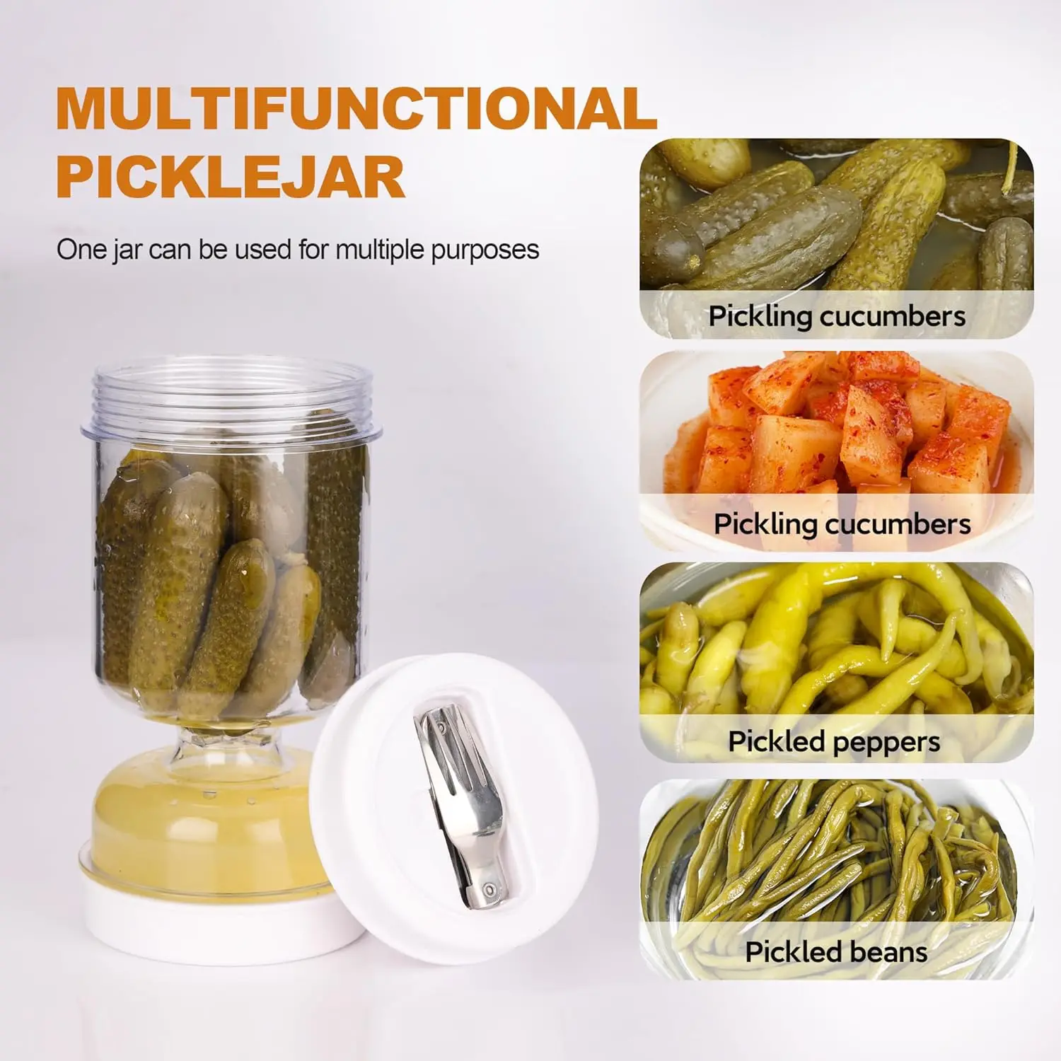 Pickle Jar with Fork Dry and Wet Dispenser Pickle Olives Hourglass Jar Leakproof Bottle for Kitchen Foods Storage Separator Tool