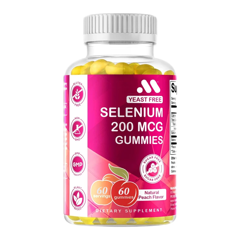 Vitamin free yeast selenium gummies 200mcg selenium methionine supplement essential trace minerals, 60 pectin based gummies