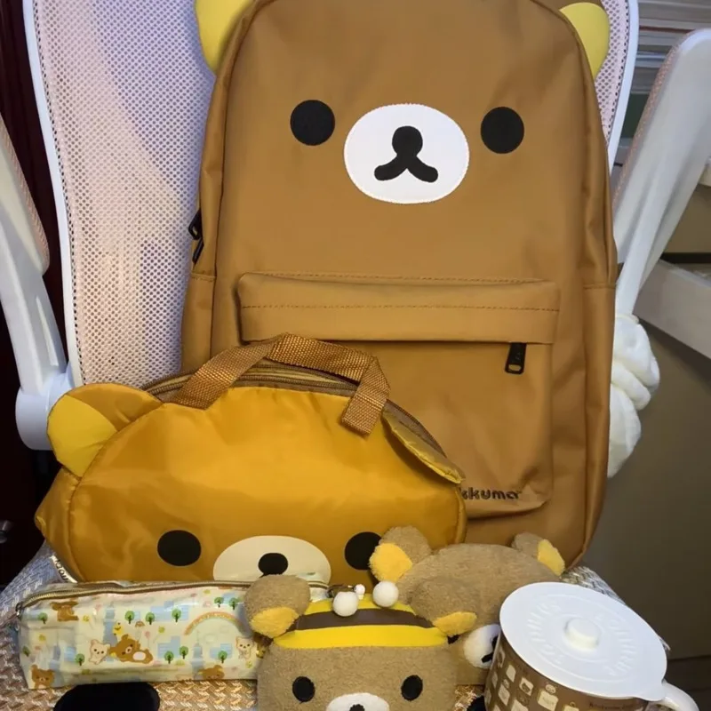 Rilakkuma Backpack Cute Little Bear Embroidered Backpack Nylon Waterproof Large-Capacity School Bag Fashionable Cartoon Backpack