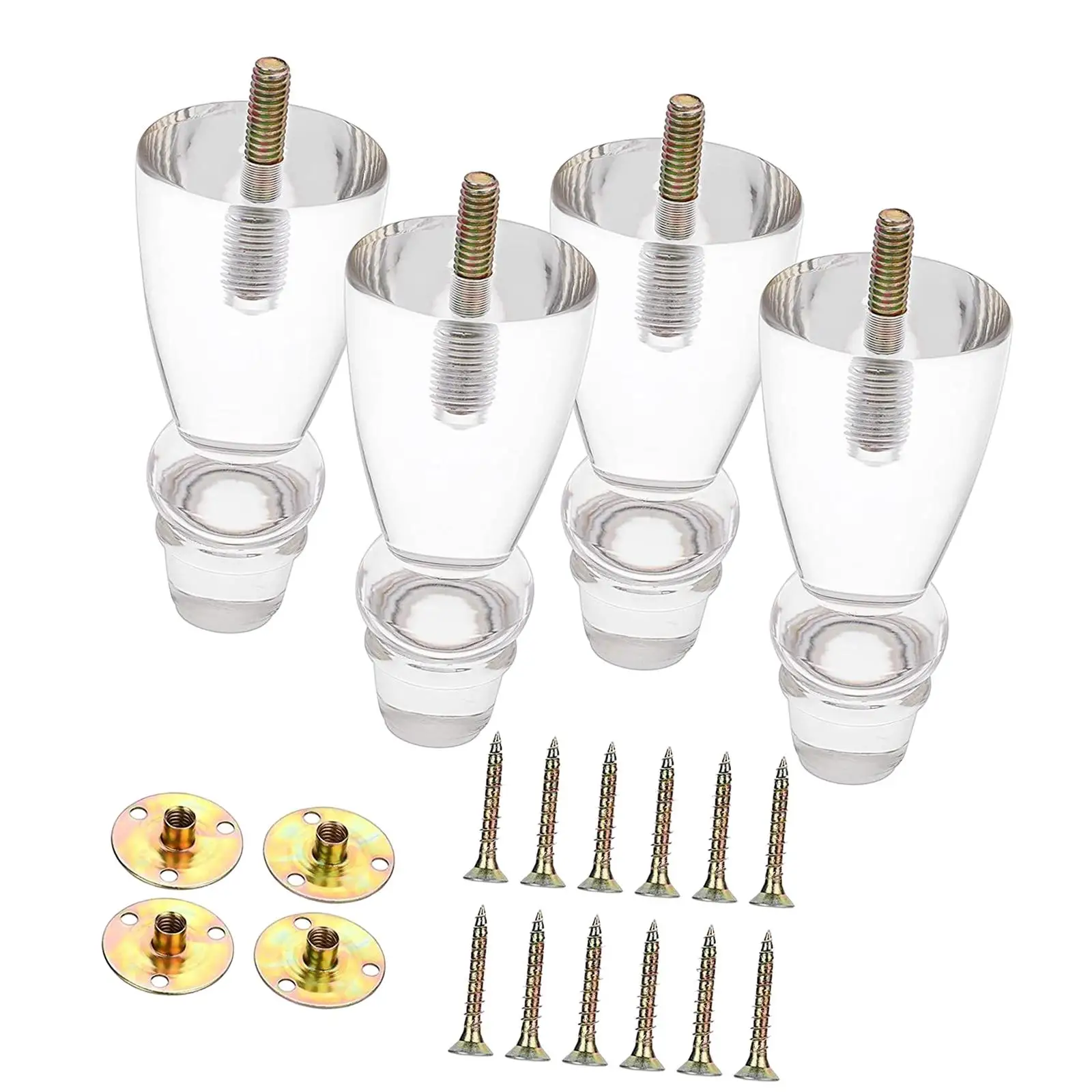 4 قطعة أرجل قطع الأثاث الاكريليك استبدال أقدام الأريكة مع تصاعد الأجهزة 4 بوصة أرجل الطاولة أقدام أريكة لطاولة حامل التلفزيون