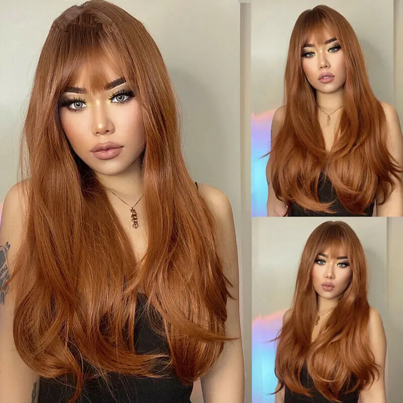 

Long Wavy Synthetic Hair Copper Red Brown Body Wave Wigs