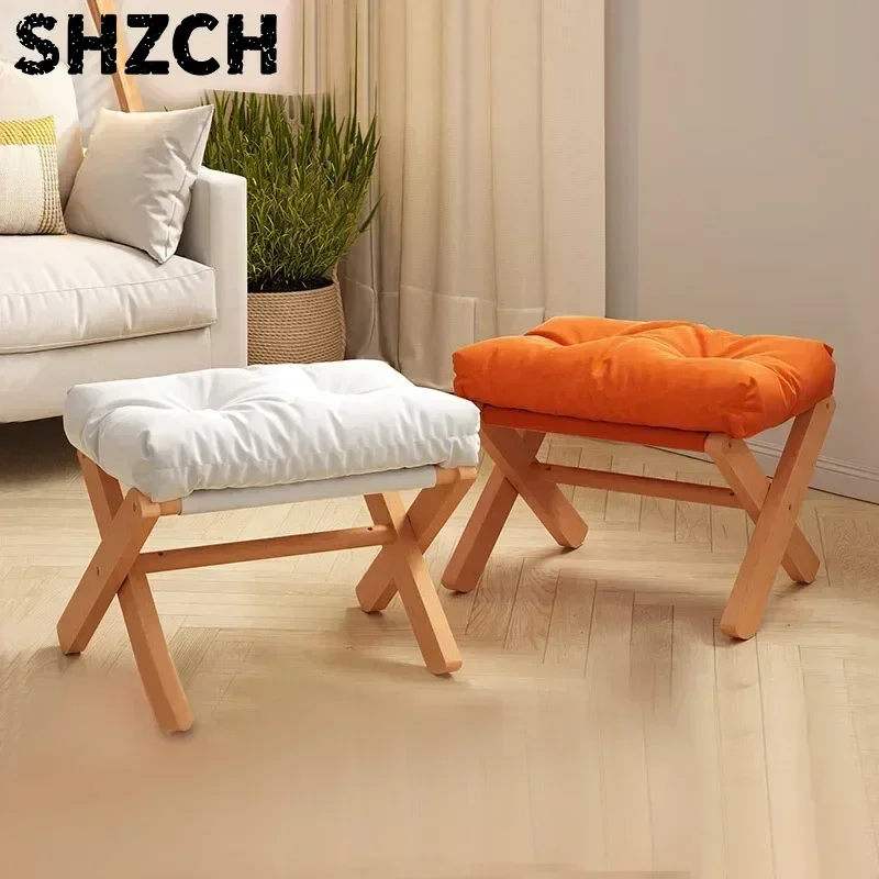 Household Small Stool Short Living Room Coffee Table Solid Wood Small Bench Leg Sofa Foot Suppot Door Shoes Changing Short Stool