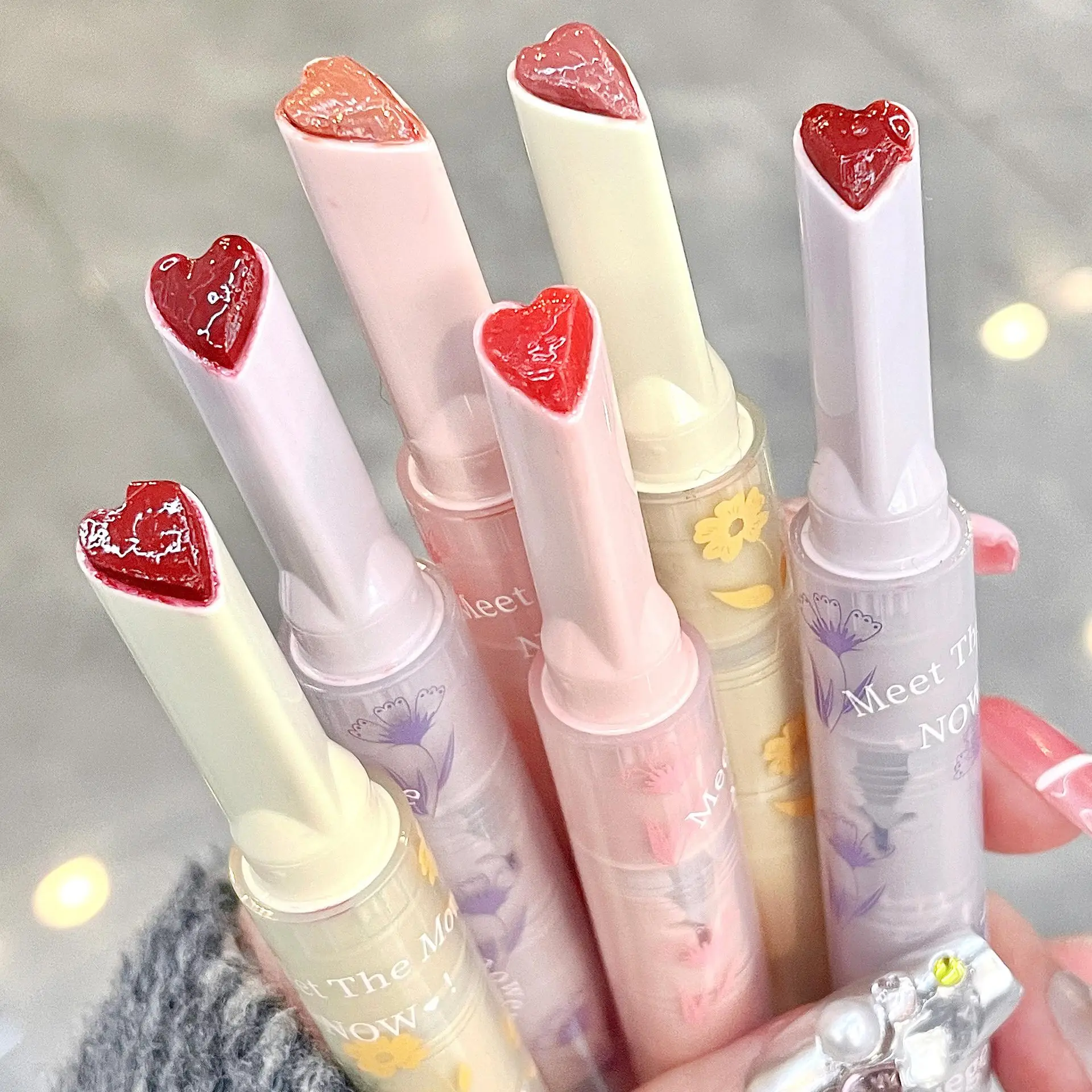 Flora Liefde Vorm Lippenstift Glazuur Bloem Love Jelly Spiegel Lippenstift Waterdichte Non-Stick Cup Lippenstift Transparant Korea