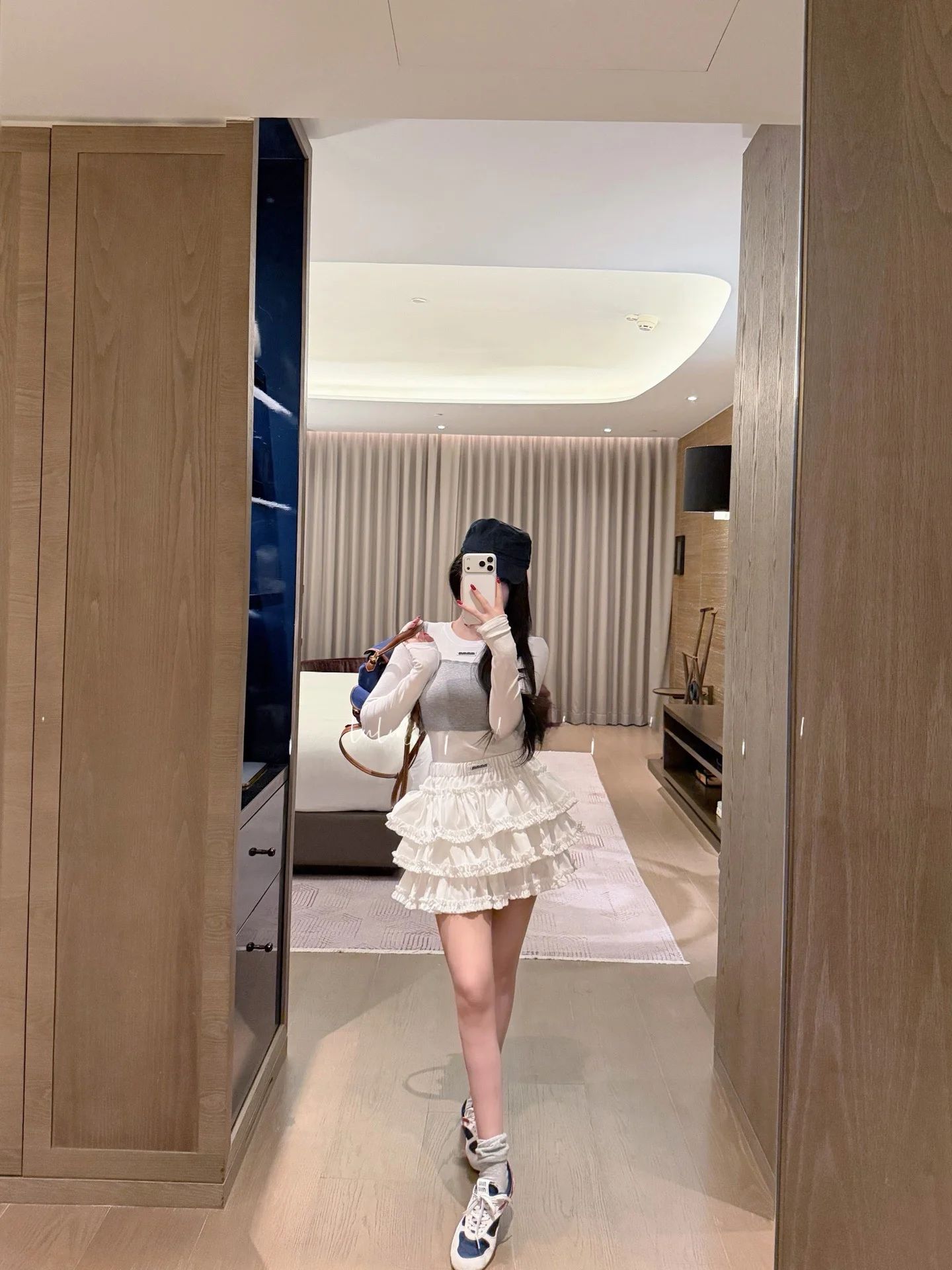 

Sweet Girl Fake Two-Piece Long Sleeve Cake Skirt Set Color Block Puffy Hem T-shirt Cotton Blend Breathable No Ironing Needed