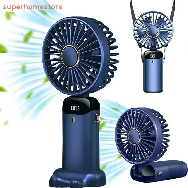 Mini ventilatore portatile USB Ventilatori portatili pieghevoli per appendere al collo Ventilatore ricaricabile USB a 5 velocità con supporto per telefono e display