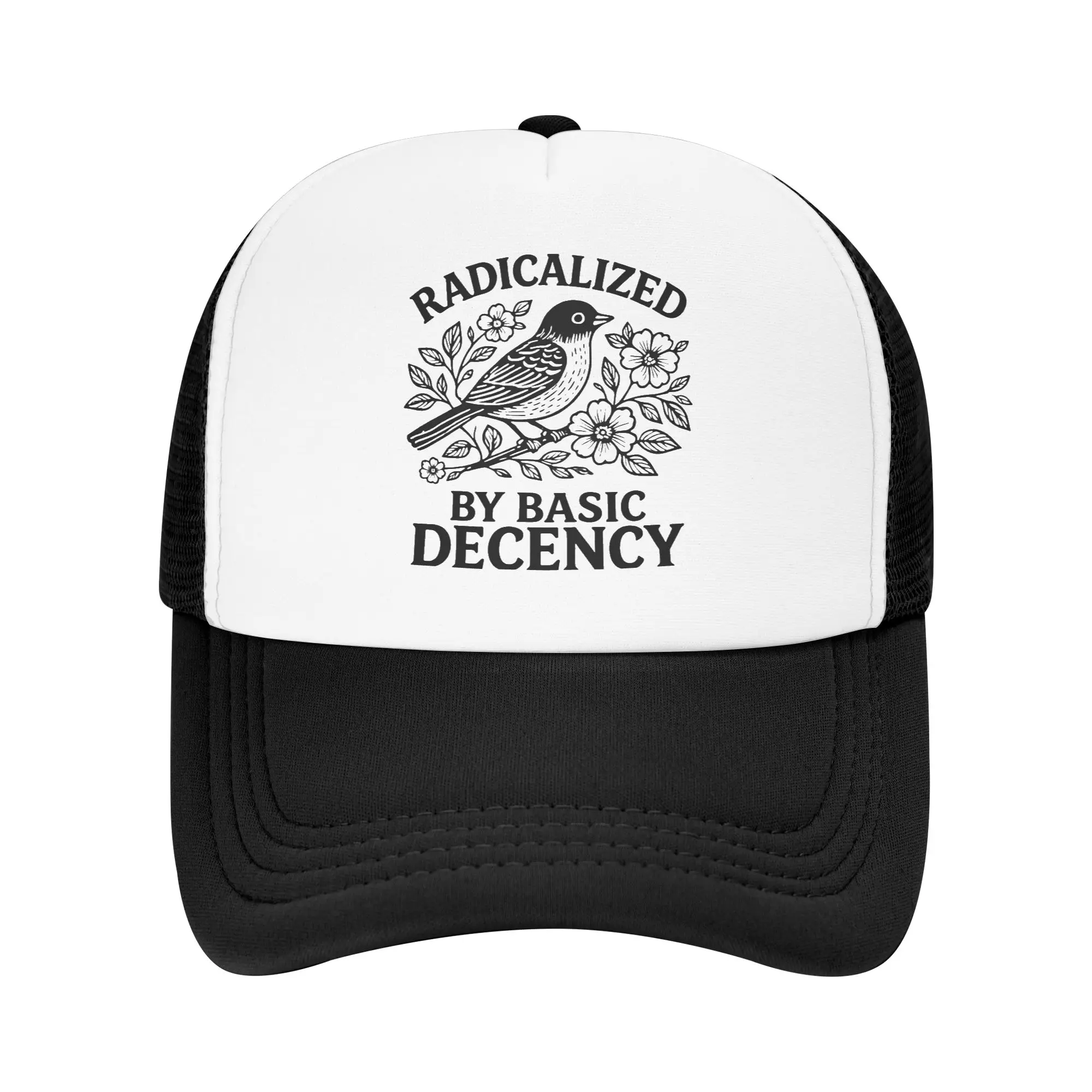 Radicalized by Basic Decency Trucker Caps Mesh Baseball Cap Human Rights Dad Hat Sun Hats Adjustable Trucker Cap High Quality