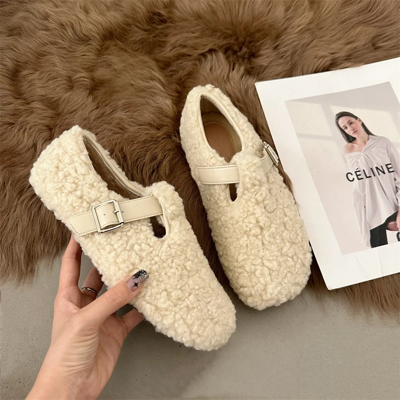 ZOOKERLIN Cute 2025 Indoor Home Women\'s Pumps Warm Soft Plush Slippers Non-slip Outdoors Fur Slides Solid Color Cute Woman Shoes