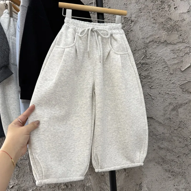 Boys Girla Pant 2026 Autumn Winter Korean Style Fashion Trendy Handsome Loose Versatile Minimalist Thick Solid Color Long Pant