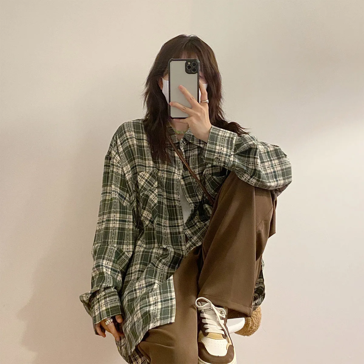 2025 Autumn New Retro Plaid Long Sleeve Shirts Women's Petite Loose Couple Style Versatile Shirt Jacket