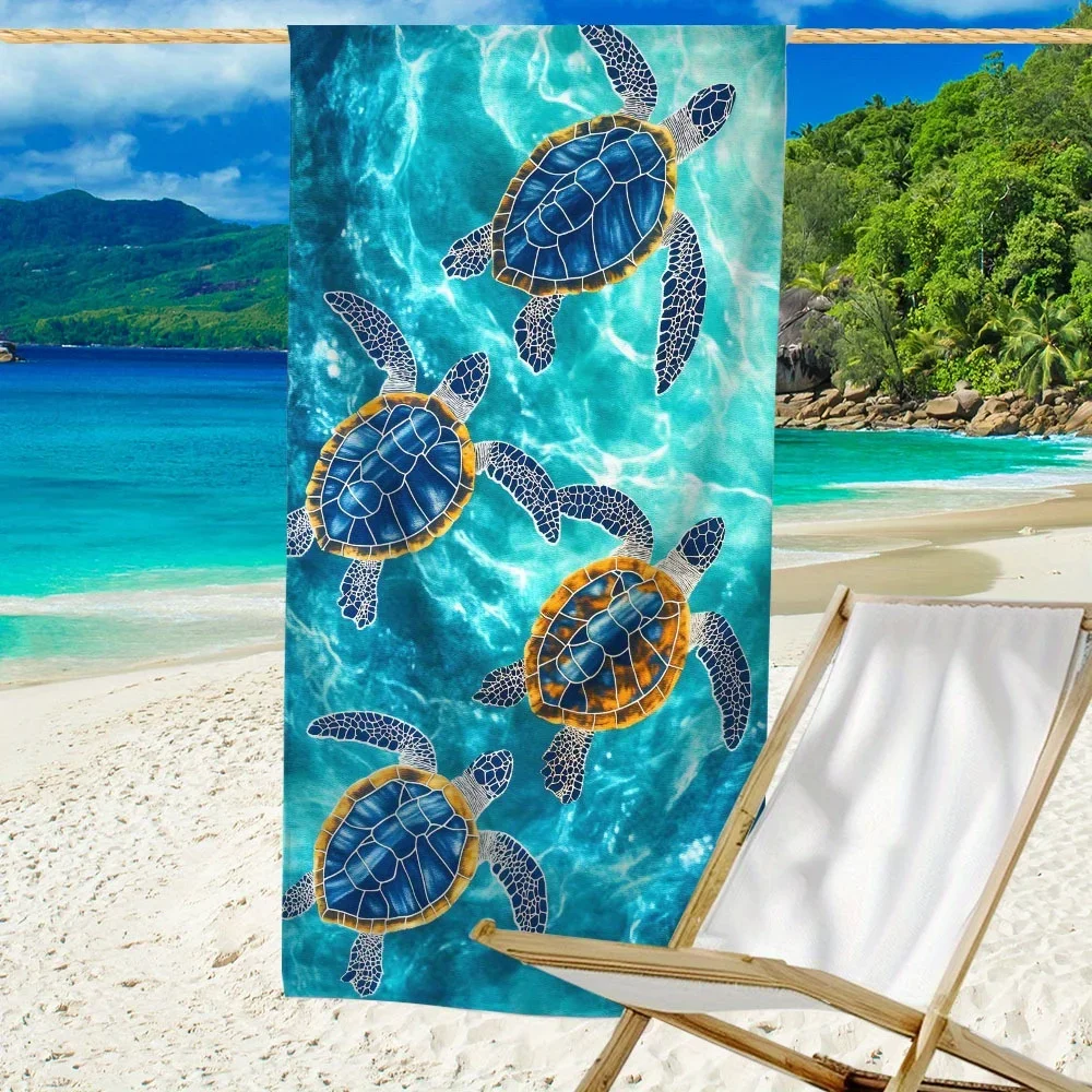 1pc Cartoon Turtle Print Microfiber Beach TowelUltra Absorbent QuickDrying Lightweight Soft Oversized Beach Blanket Perfect for