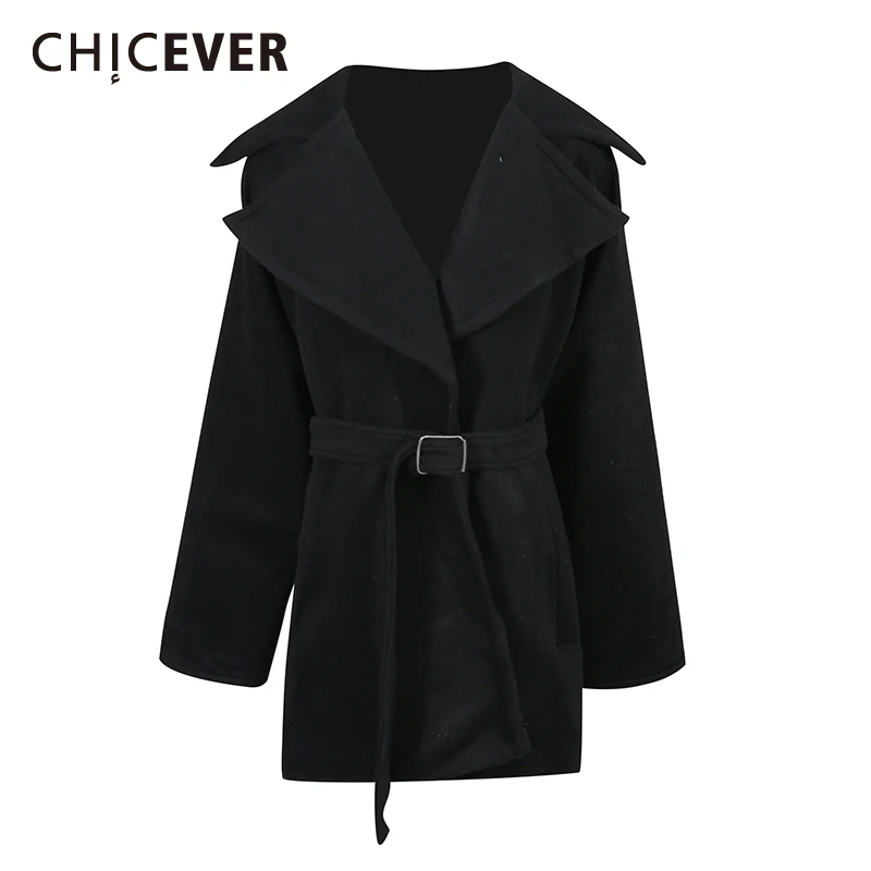 

CHICEVER Black Spliced Sashes Korean Trench Female Lapel Long Sleeve Loose Streetwear Women's Trenchs Autumn Fashion New Style