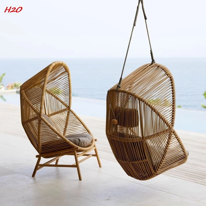 H2O Outdoor Swing Leisure Courtyard Garden Villa Hotel Net Red Bird\'s Nest Rattan Deck Chair Hanging Basket Hanging Chair