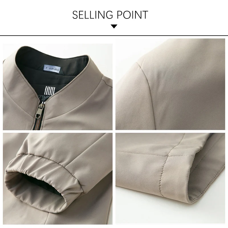 BROWON Brand 2026 New Spring Autumn Casual Men Jacket Vintage Stand Collar Slim Fit Zipper Fly Solid Color Coat for Men