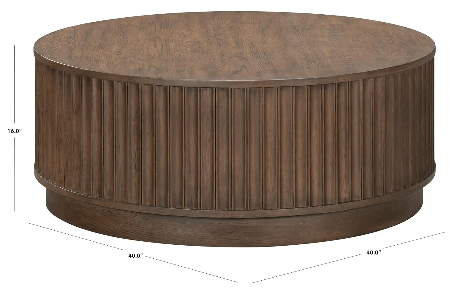Couture - Cynthia Coffee Table - Dark Brown Oak Round Coffee Table with Fluted Design - Fully Assembled Modern Living Room Furni