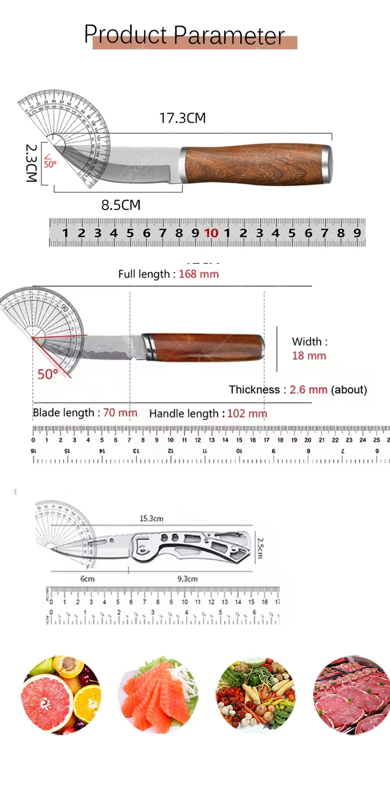 WXCOO Hand Forged Butcher Knife Multifunctional Stainless Steel Kitchen Knives for Cooking Meat Cleaver Small Knife with Sheath