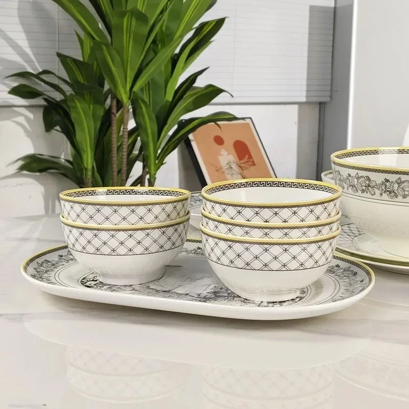 

European - Style Light Luxury Bone China Tableware Set Bowls Plates & Serving Trays for Home Use Gift Box for Gifting