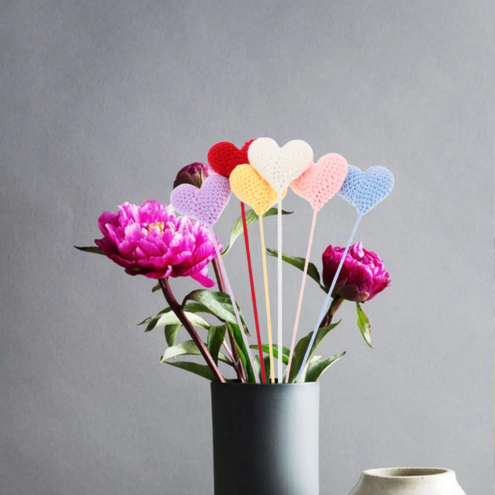 

6Pcs Handmade Crochet Heart Bouquets Unique Design for Weddings Birthdays Holidays Graduations Home Office Decor