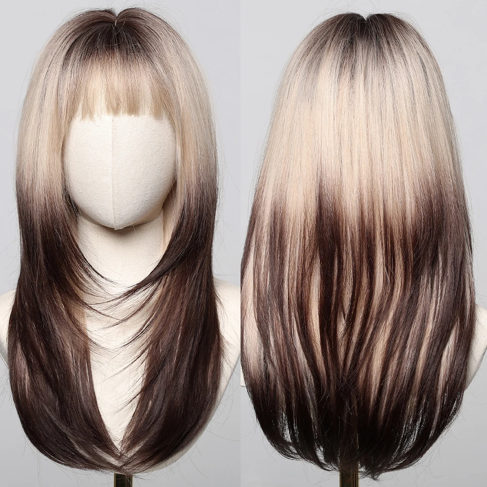 Perruque Synthétique Longue Droite avec Frange pour Femme, Brun, Blond, Ombre, Couches, Fibre de Degré de Chaleur, Cheveux de ix, 03/Cosplay