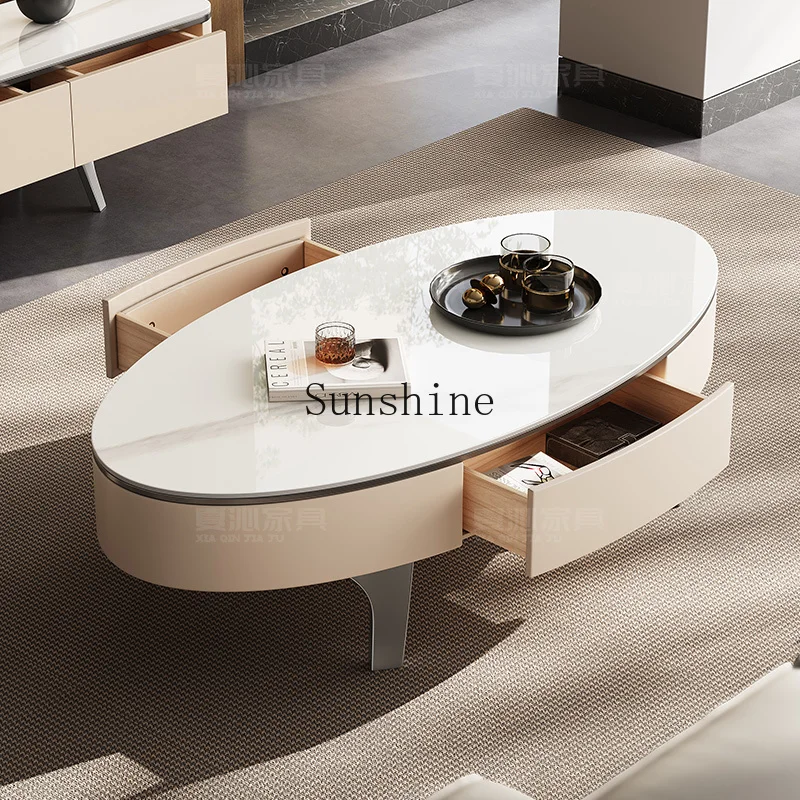 

Modern simple light luxury stone slab TV cabinet combination