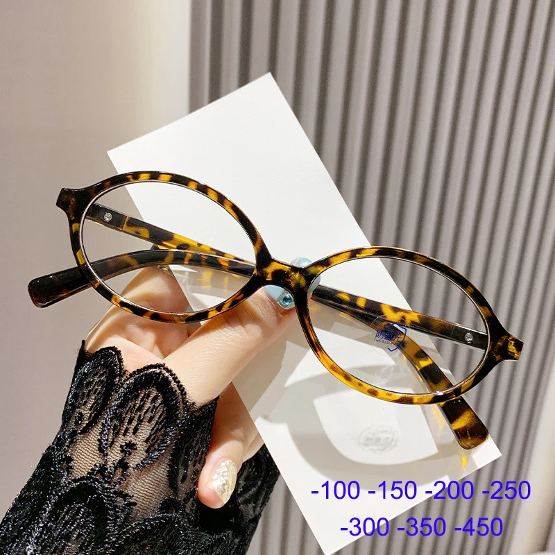 Anti Blue Light Oval Myopia Glasses Retro Small Frame Transparent Prescription Glasses Men Ultralight Clear Nearsight Eyewear