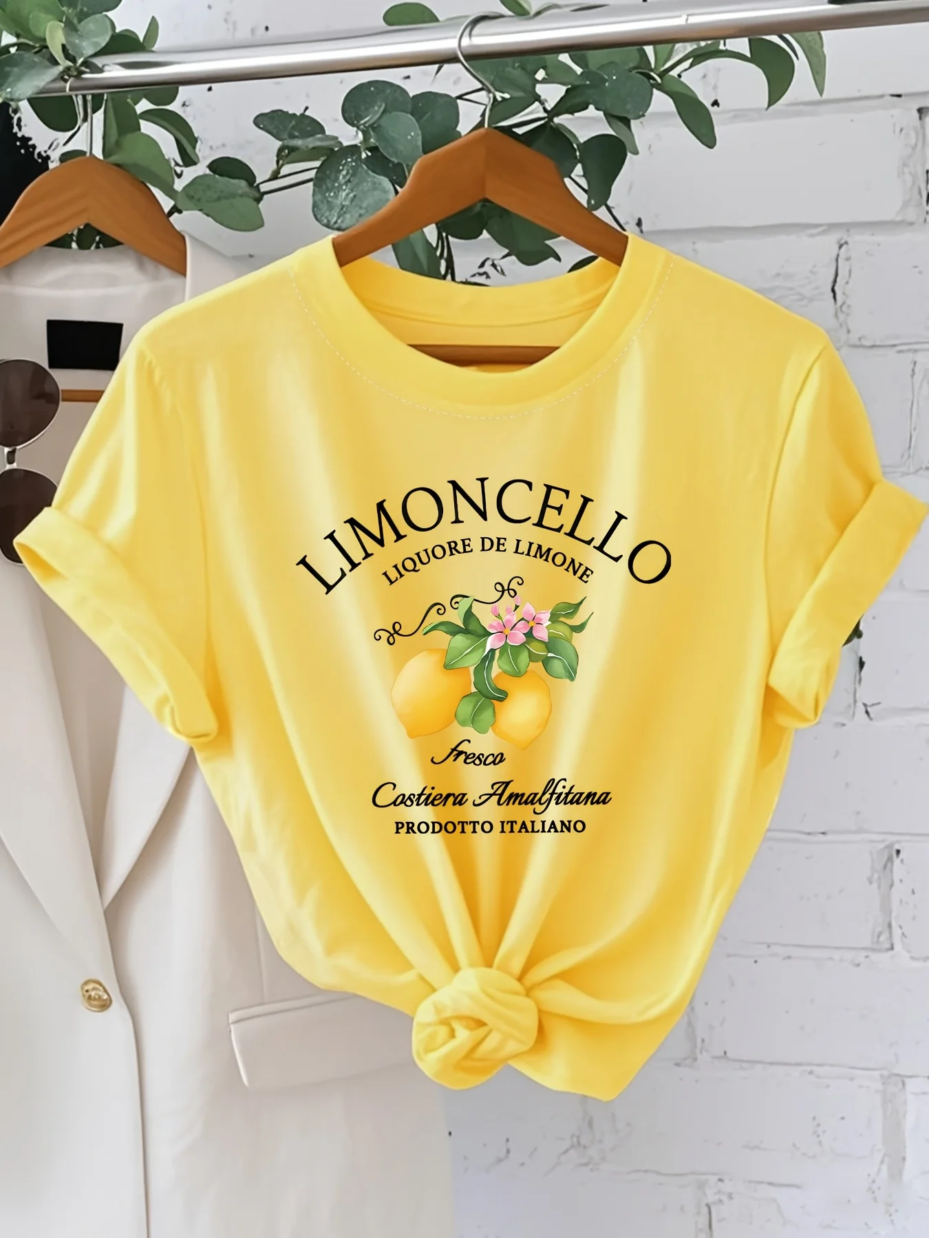 Camiseta para mujer Limoncello Italian Lemon Liqueur - Estampado de la costa de Amalfi, top informal de verano