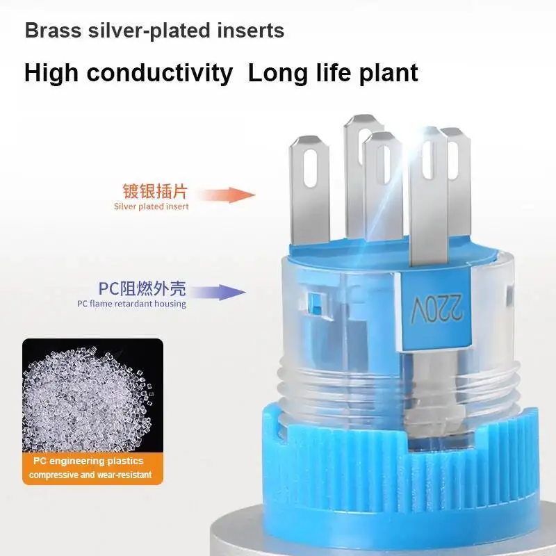 مفتاح زر ضغط بلاستيكي مع مصباح ، دائري ، مربع ، مستطيل ، معدات 5A ، ملحق بدء التشغيل ، No NC ، 22 مللي متر ، 5 قطعة