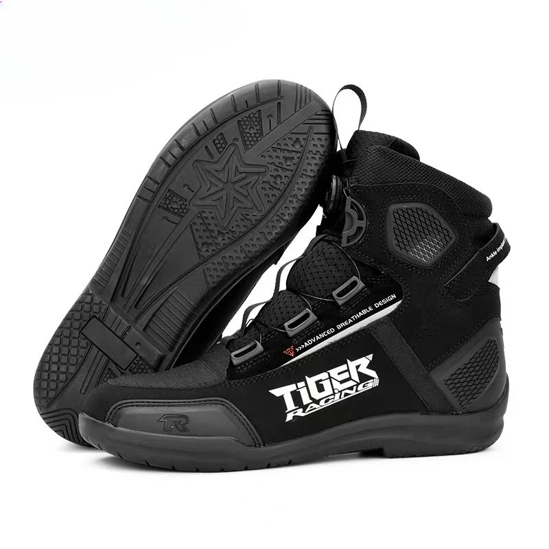 

2PCS Men Motorcycle Shoes Motorcycle Boots Anti-Fall Motorcycle Equipment Wear-Resistant Studded Boots Motocross Boots