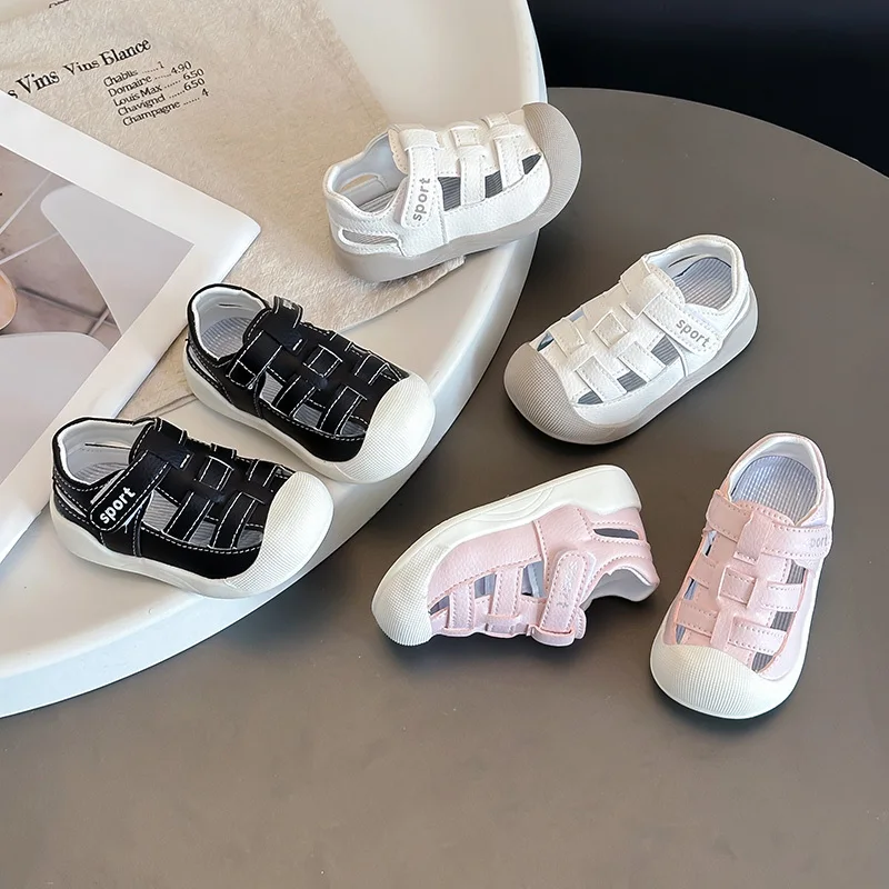 

Kids Woven Strap Sandals 2026 Summer Breathable Lightweight Hollow Out Shoes Children Anti-Collision Toe Cap Breathable Footwear