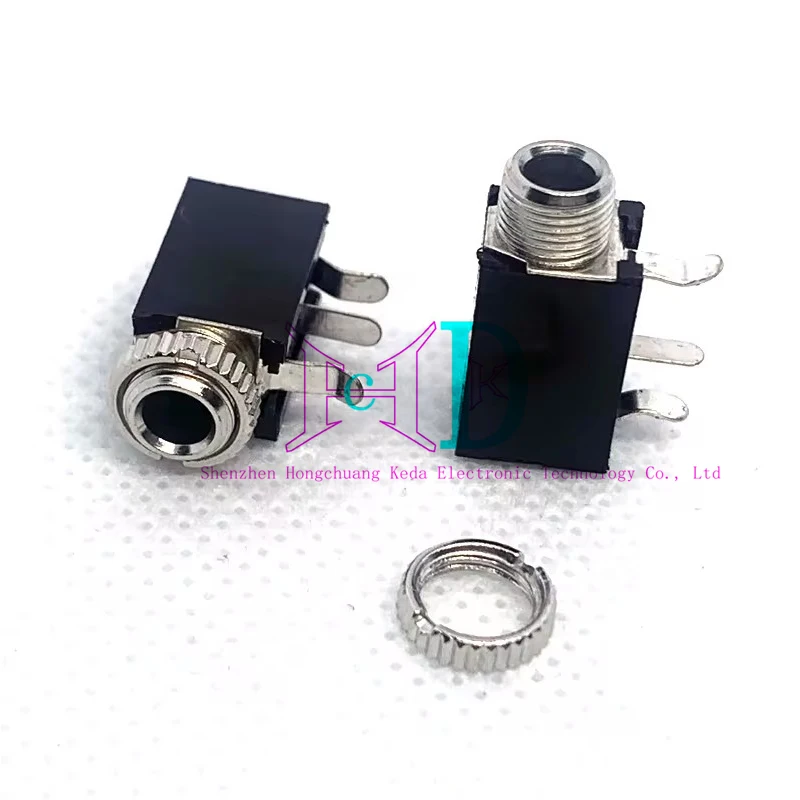 10PCS 3.5mm Audio Jack PJ-316M Horizontal 3Pin Plug-in DIP Base Two Segment Stereo Headphone Connector With Nut