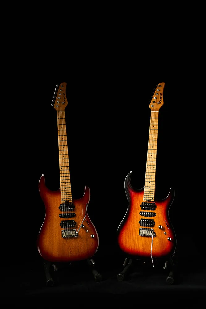 Censtar 24 Frets Electric Guitars with Roasted Mahogany Body and Maple Neck,Bone Nut,Coil Split Humbuckers Pickups