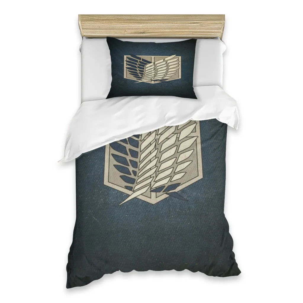 

Wings Of Liberty Attack on Titan Retro Bed Sheets Set Japanese Anime Cartoon Comforter Quilt Cover Duvets Single Bedding