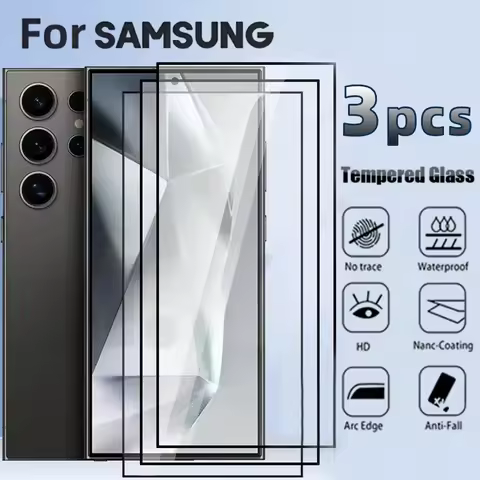 3Pcs Black Glass Screen Protector for Samsung Galaxy S25 S24 Ultra S23 S22 S21 Plus S24 25 Plus S25 S24 S23 S21 FE Glass