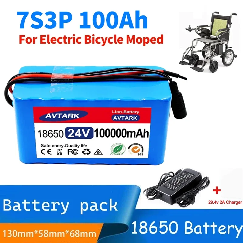 

24V 100Ah 7S3P 18650 29.4V 100000mAh Li-ion Battery Pack for wheelchairs power Li-ion Replacement Battery + 2A Charger